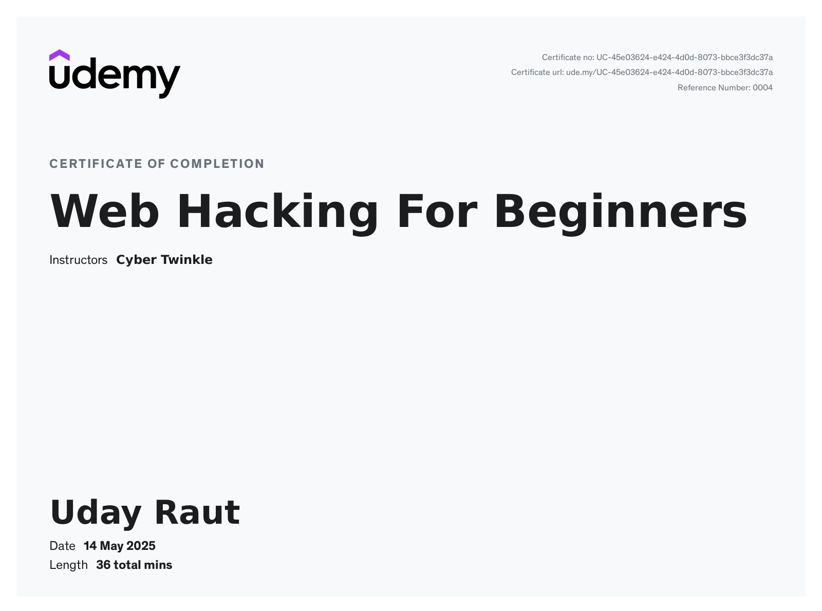 Web Hacking for Beginners Certificate